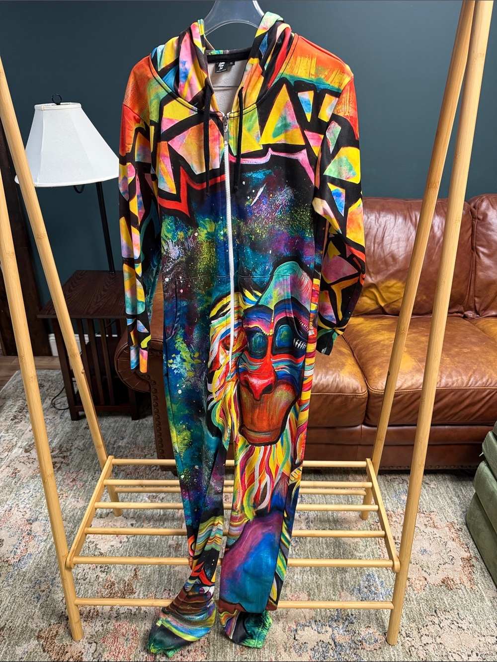 Men's Multicolor Electro Threads Onesie with Vibrant Baboon Graphic